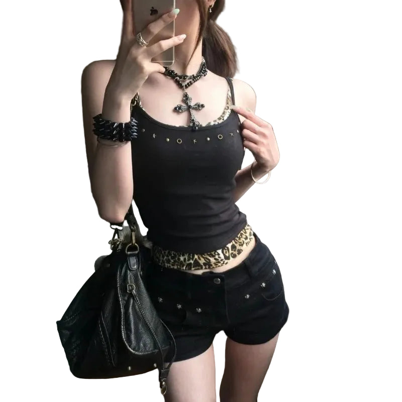 Leopard Fake Two Pieces Tank Top - PWM