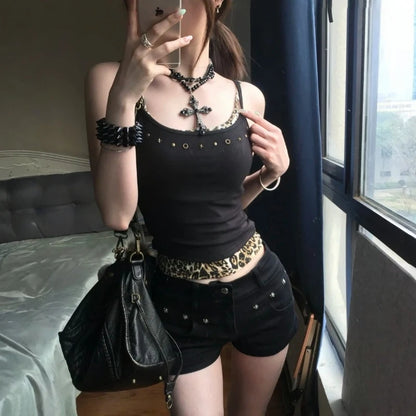 Leopard Fake Two Pieces Tank Top