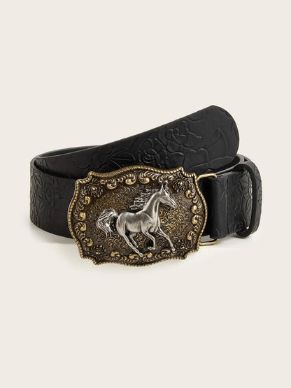 Neutral horse head buckle peony pattern belt
