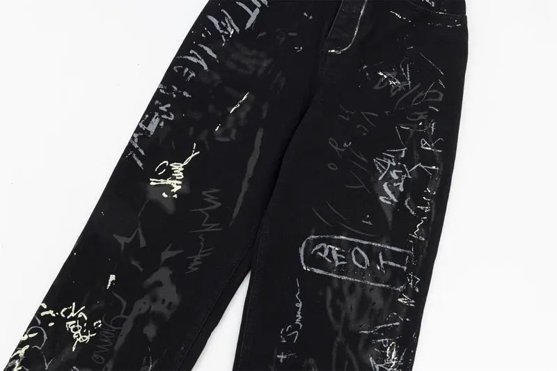 Graffiti Print Straight Loose Denim