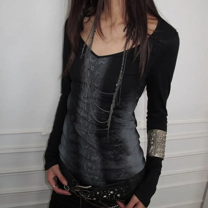 Serpentine Printing T-shirt Slim Fit Tops