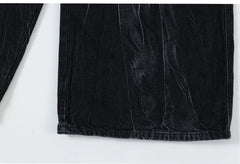Distressed Lightning Pattern Wide Leg Jeans - PWM