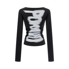 Slim-fit Slash neck Graphic Long Sleeve Tee Shirt - PWM