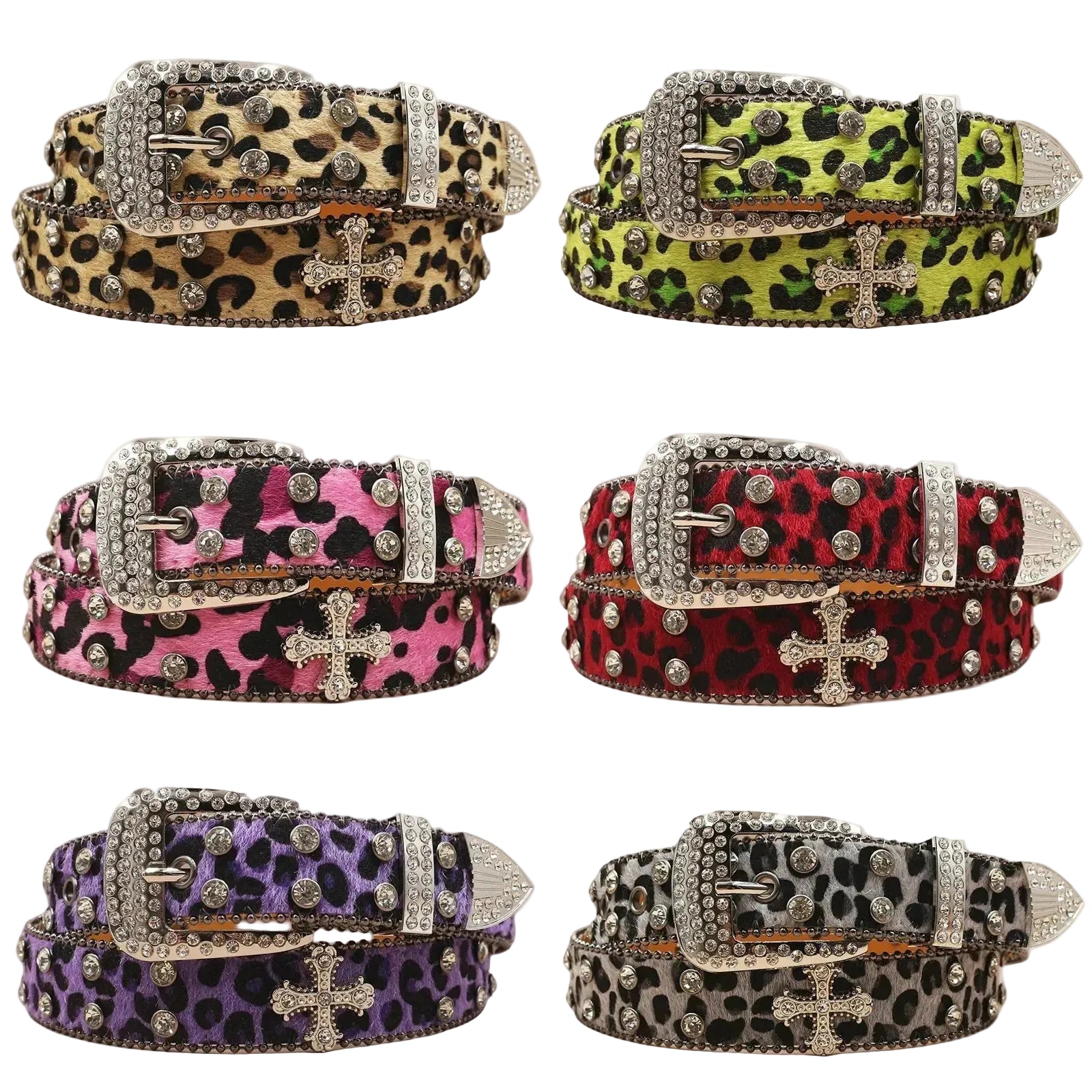 Leopard Rhinestone Leather Belt - PWM