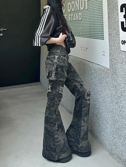 Low Rise Camouflage Flare Cargo Jean