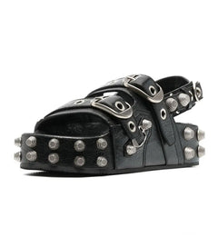 Rivet Buckle Strap Hollow Sandals - PWM
