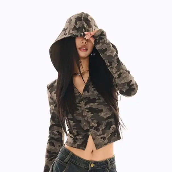Slim Fit Camo Zipper Hoodie