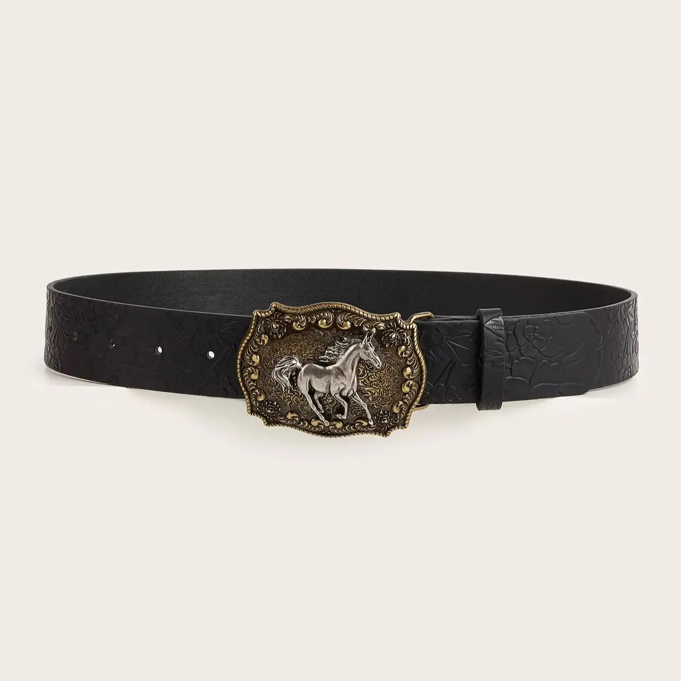 Neutral horse head buckle peony pattern belt