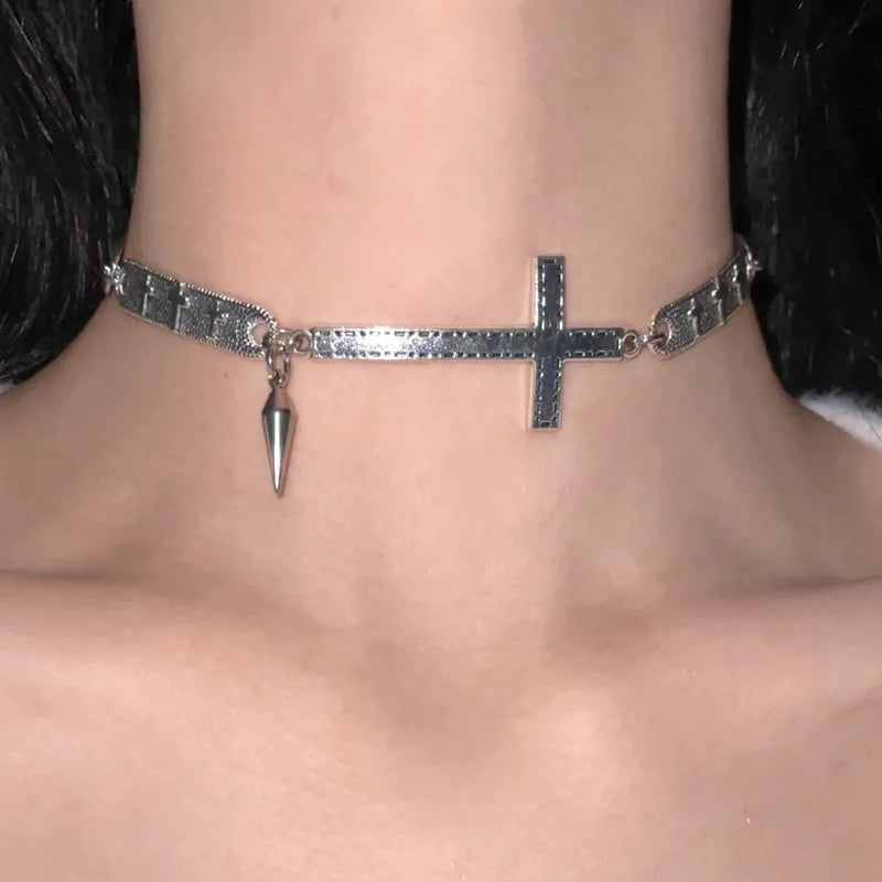 Spliced Cross Rivet Necklace