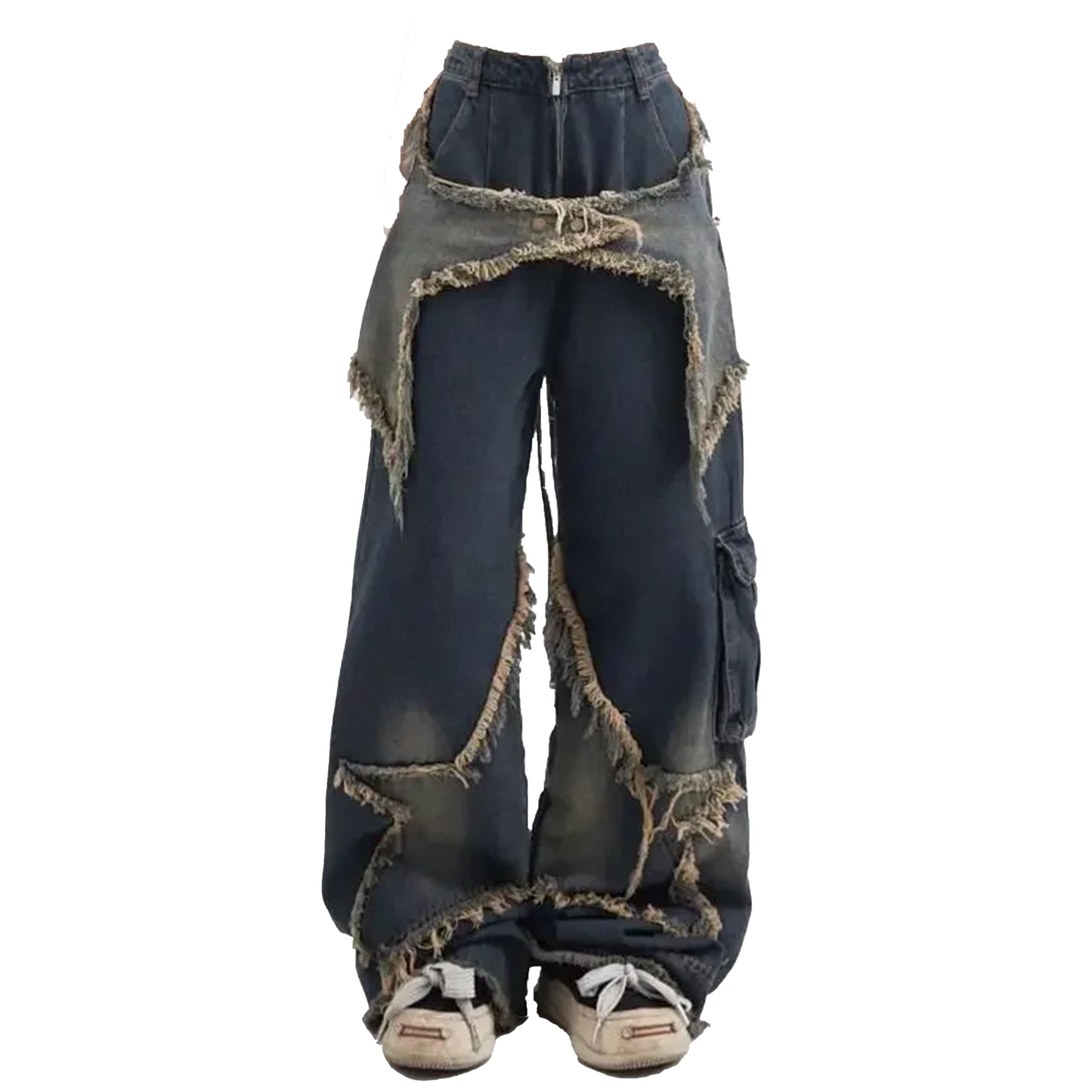 Fringe Dragging Patch Wide Jeans