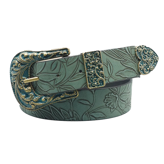 Leaf relief paisley buckle belt