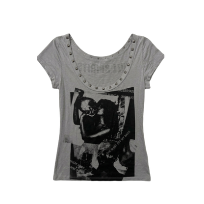 Letter Printing Rivet Slim-fit T-shirt