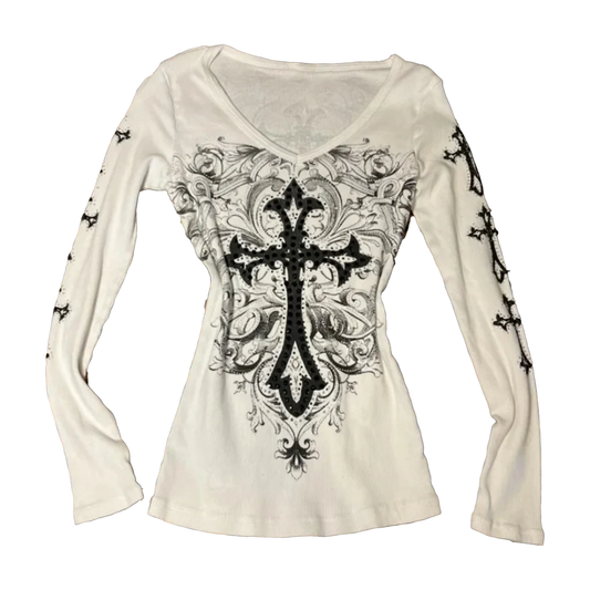 Gothic Cross Slim Fit Long Sleeve