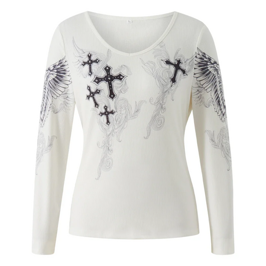 Cross Wings Print Long Sleeve Shirt