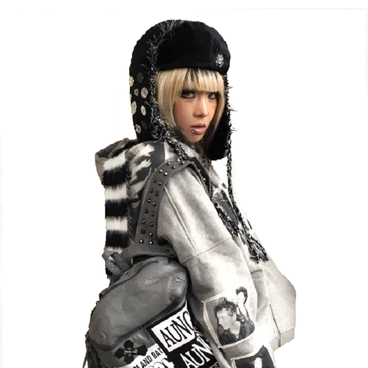 Rivet Metallic Spike Warm plush fluffy Hat