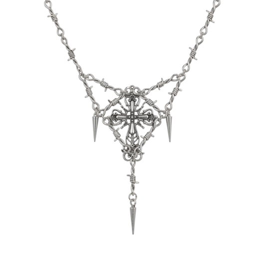 Barbed Wire Thorns Cross Pendant Necklace