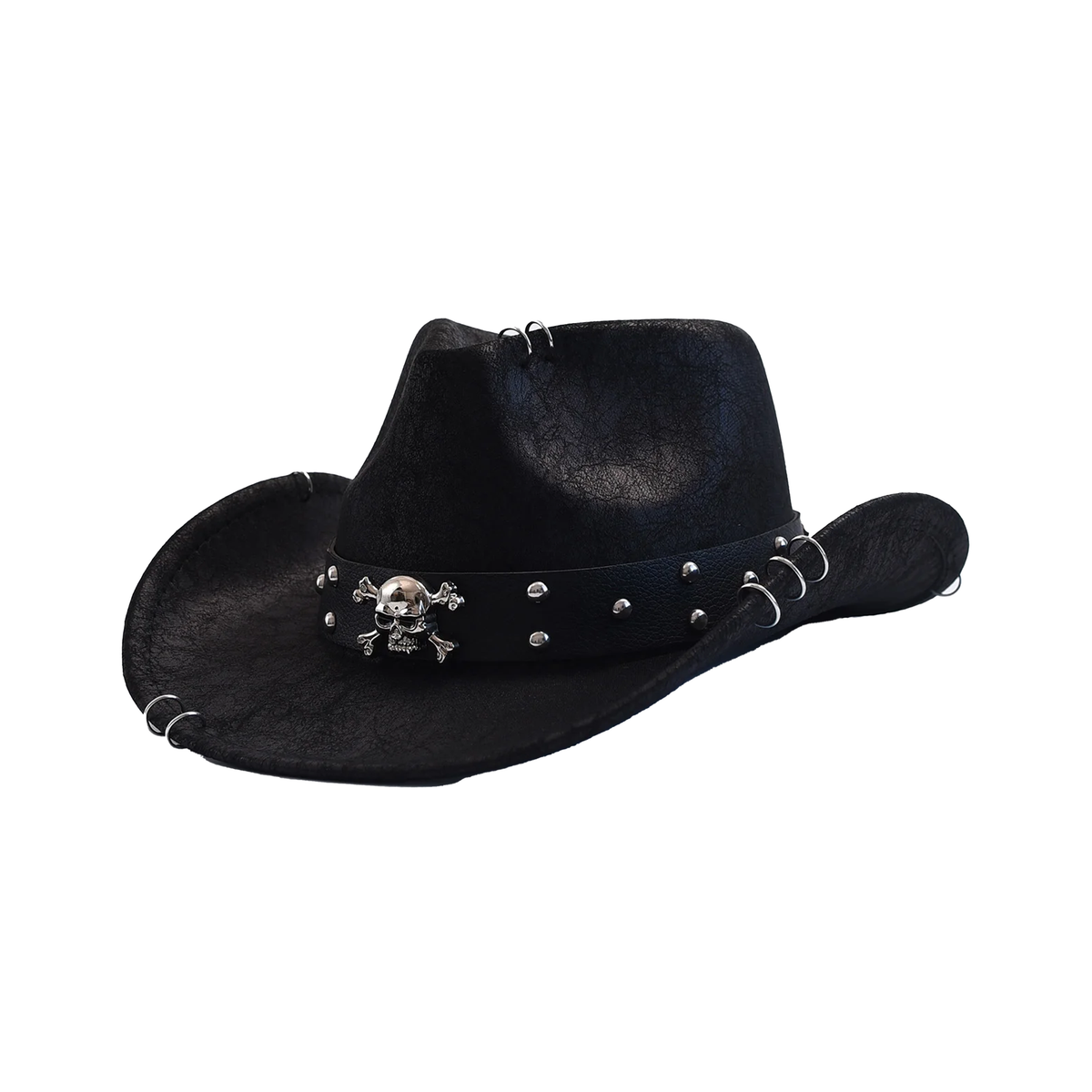 Skull Rivet Western Faux Leather Hat