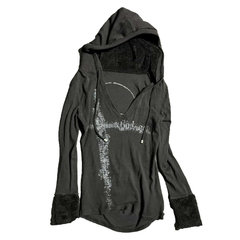 V-Neck Gothic Hooded Pullover Sweatshirt - PWM