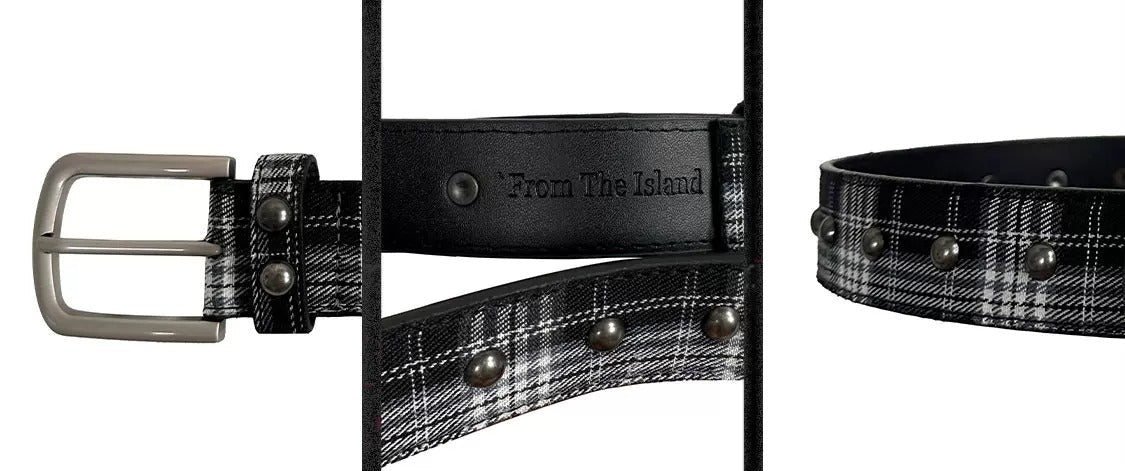 Plaid Studded Leather Belt