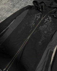 Gothic Cross Embroidered Zip Hoodie