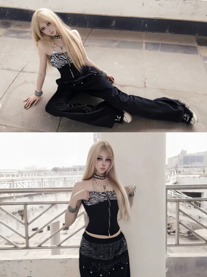 Tiger Striped Double Waist Loose Pants
