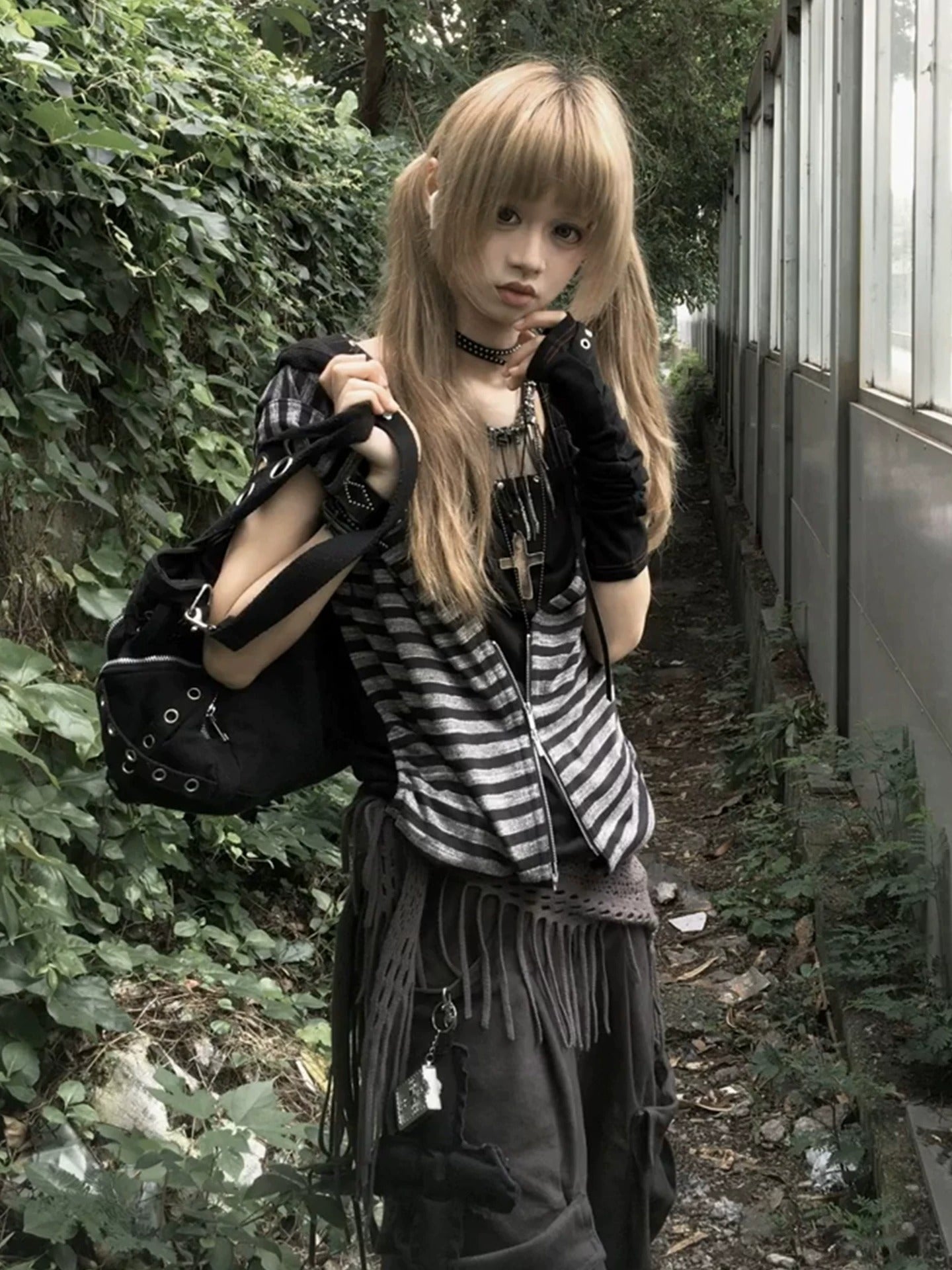 Striped Hooded Zipper Vest
