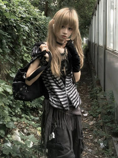Striped Hooded Zipper Vest - PWM