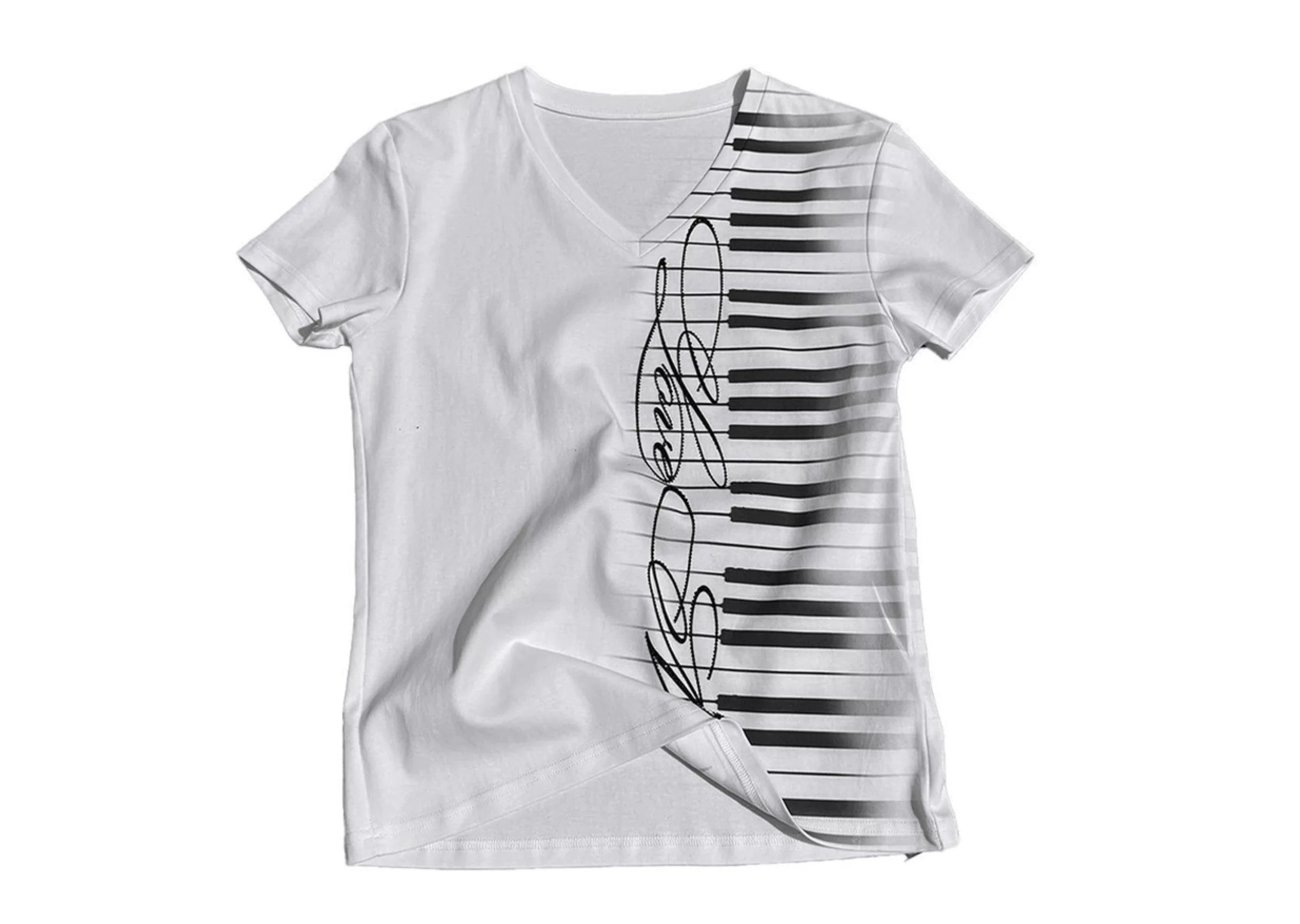 Piano Key Graphic V-Neck T-Shirt