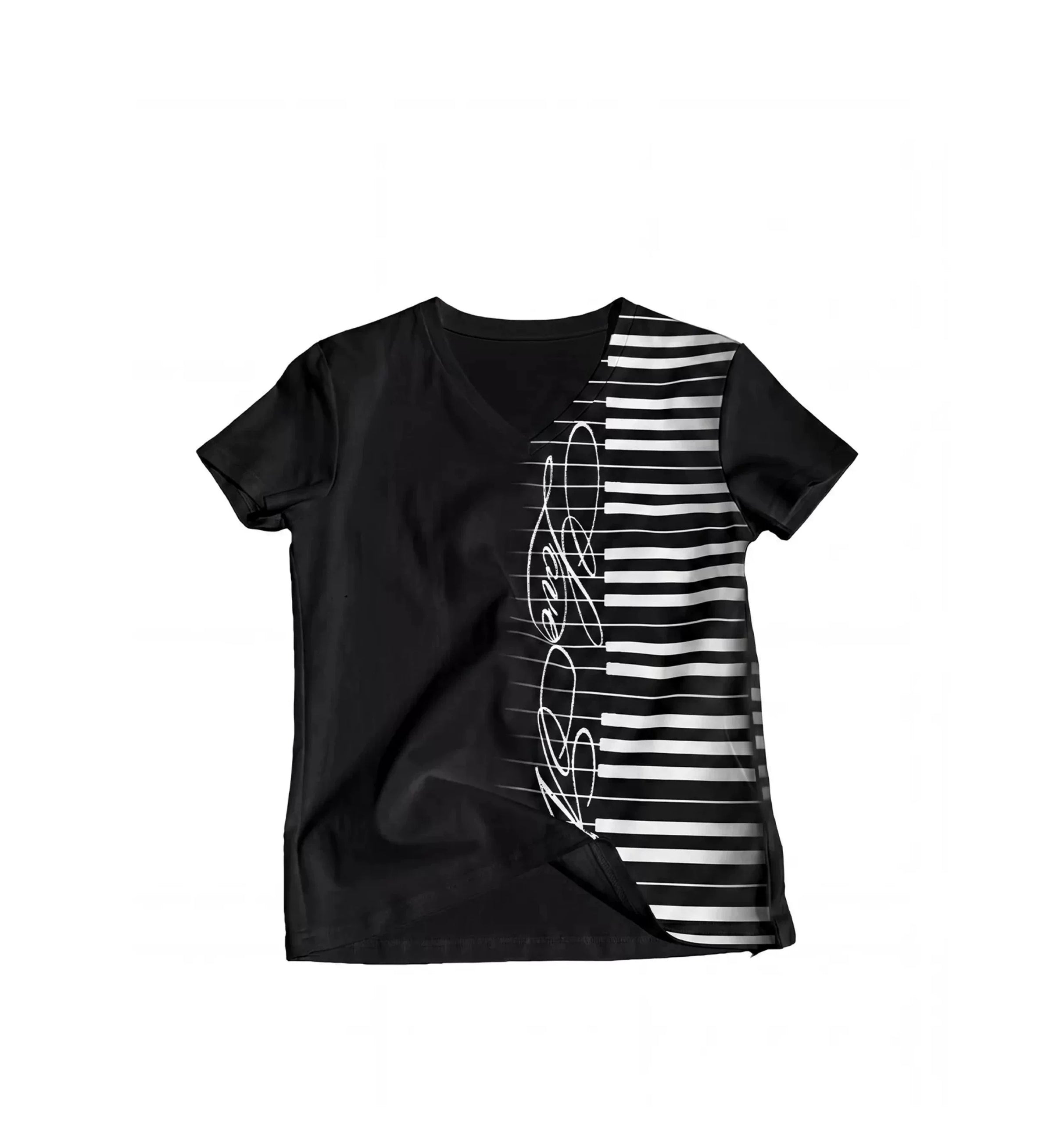 Piano Key Graphic V-Neck T-Shirt