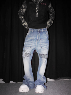 Letter Print Washed Jeans - PWM