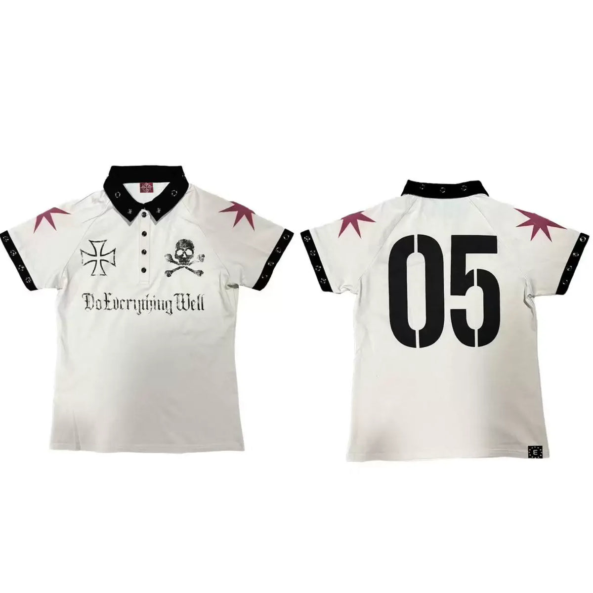Contrast Collar Skull Graphic Polo Shirt