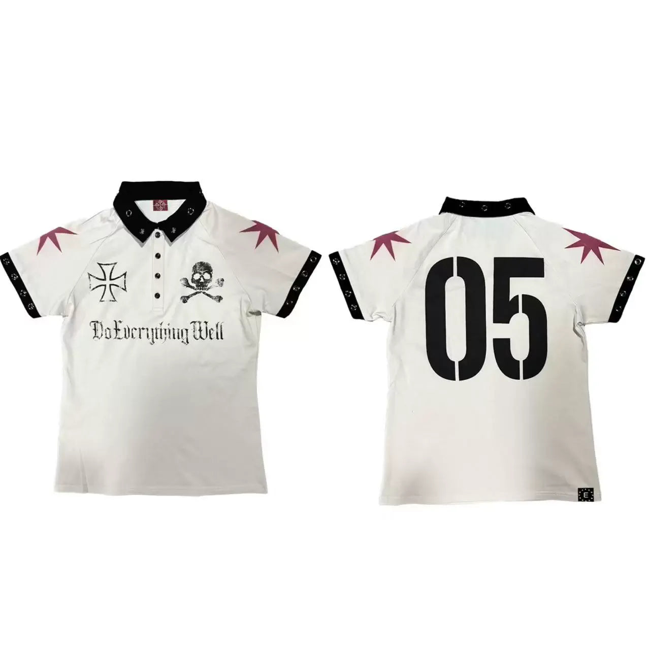 Contrast Collar Skull Graphic Polo Shirt