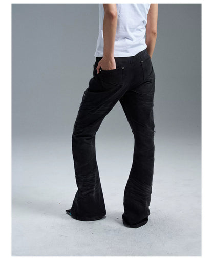 Rivet Zipper Washed Jeans
