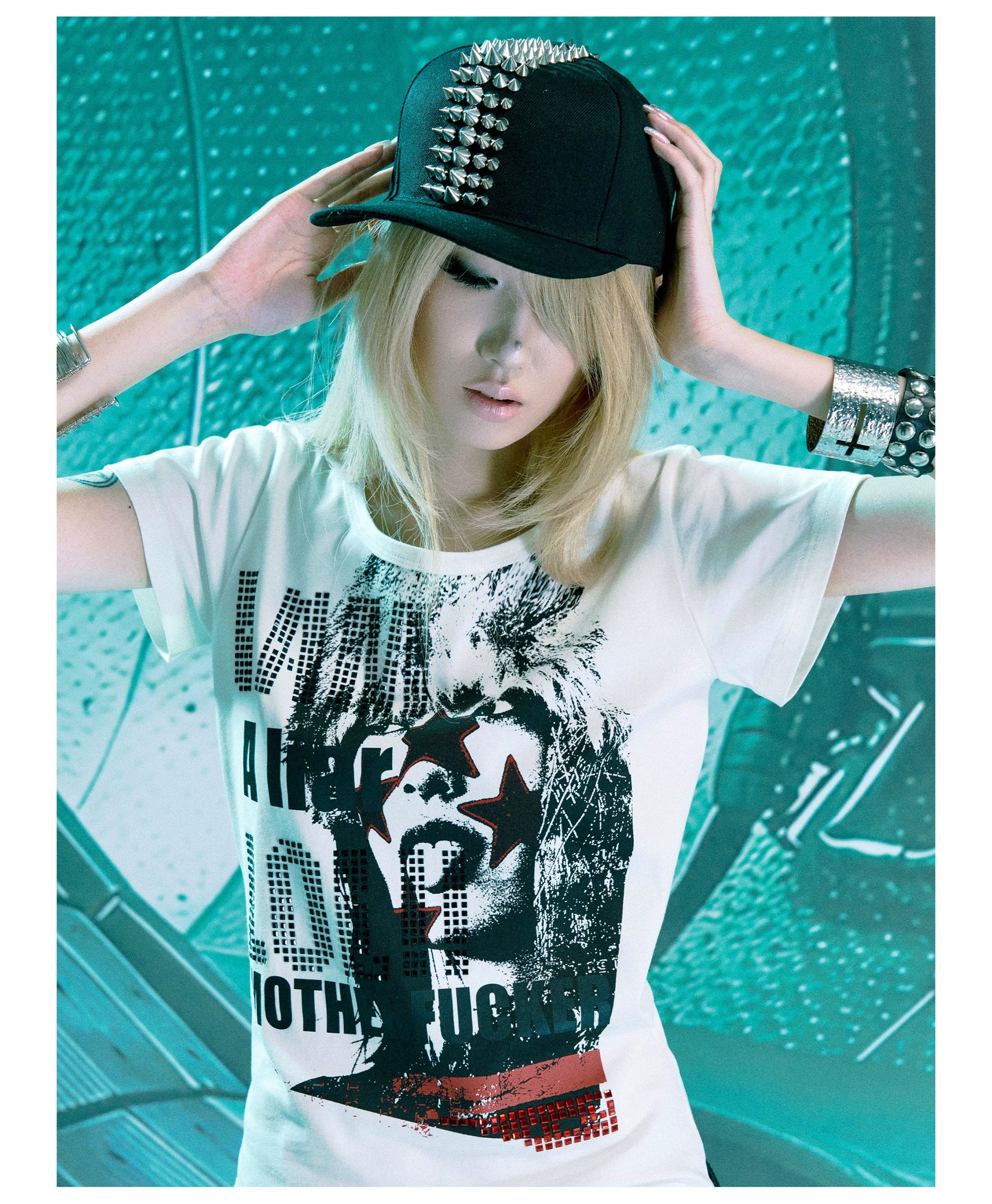 Rhinestone Portrait Slim Graphic T-Shirt
