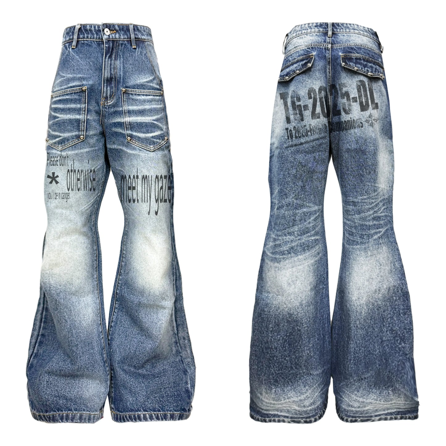 Letter Print Washed Jeans