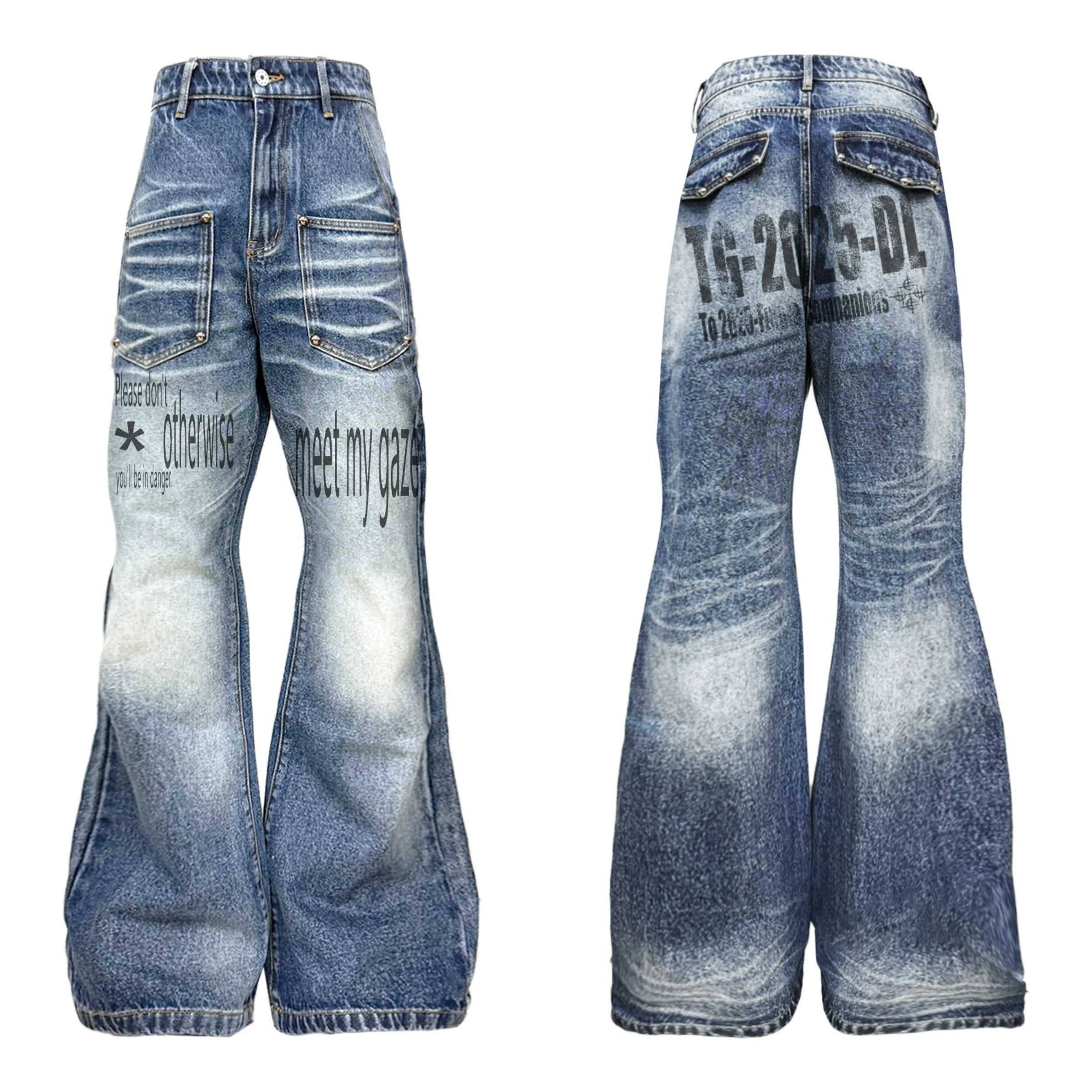 Letter Print Washed Jeans - PWM