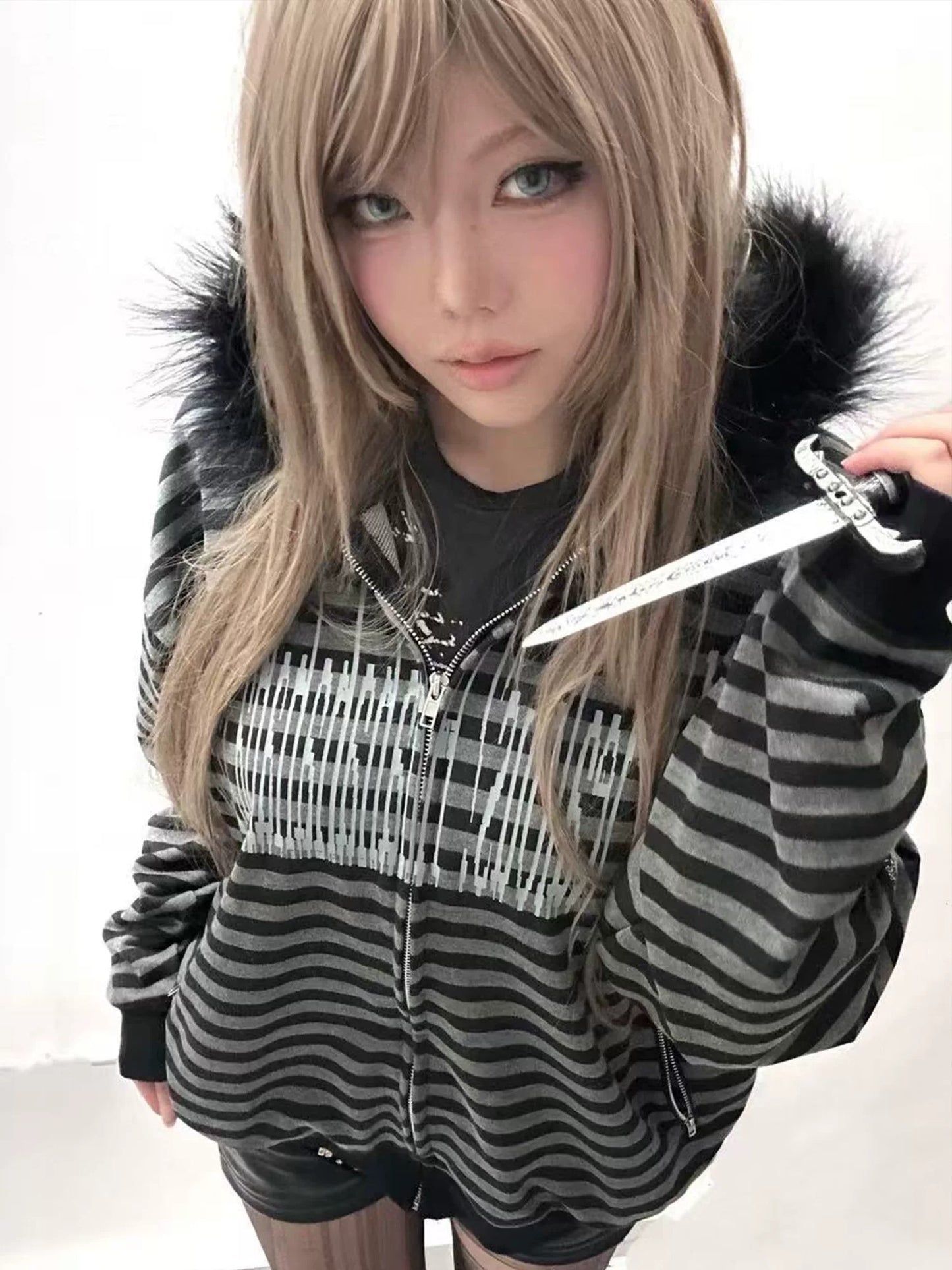 Striped Zipper Hoodie