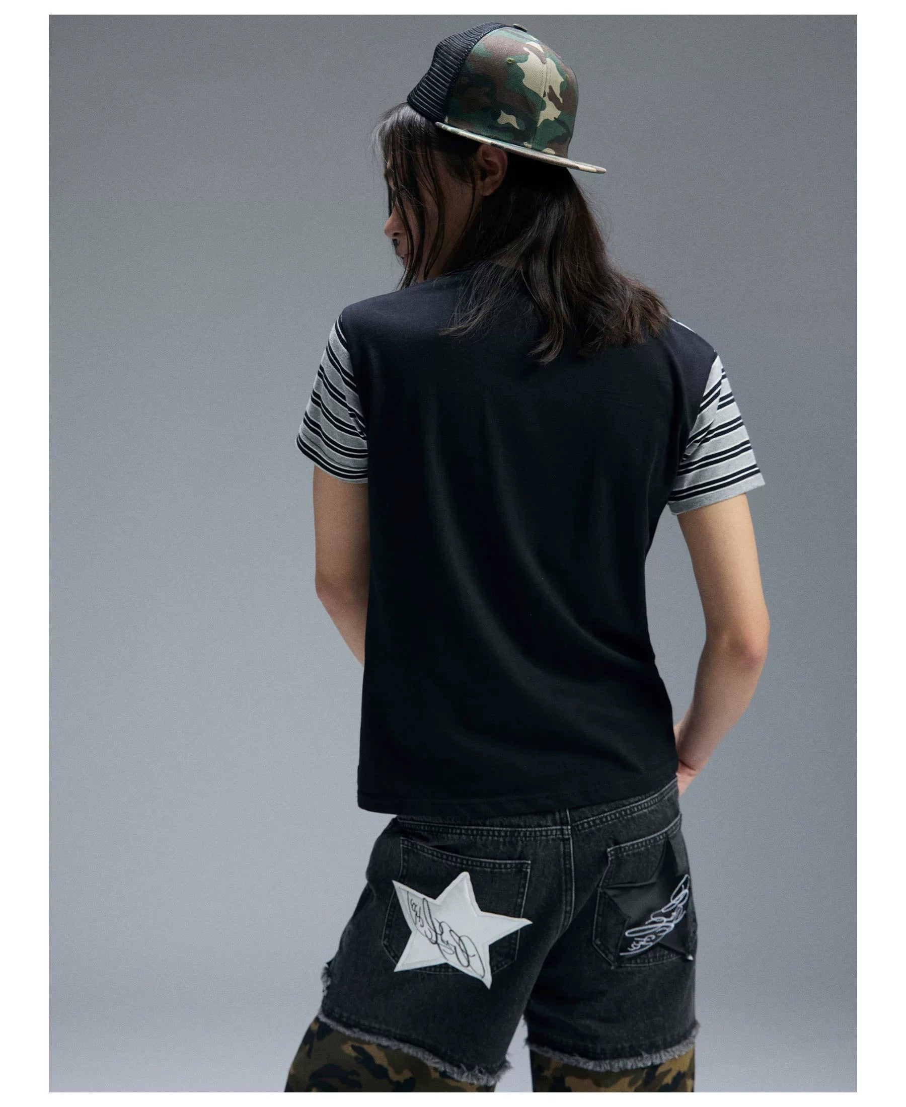 Star & Skull Stripe Sleeve T-Shirt