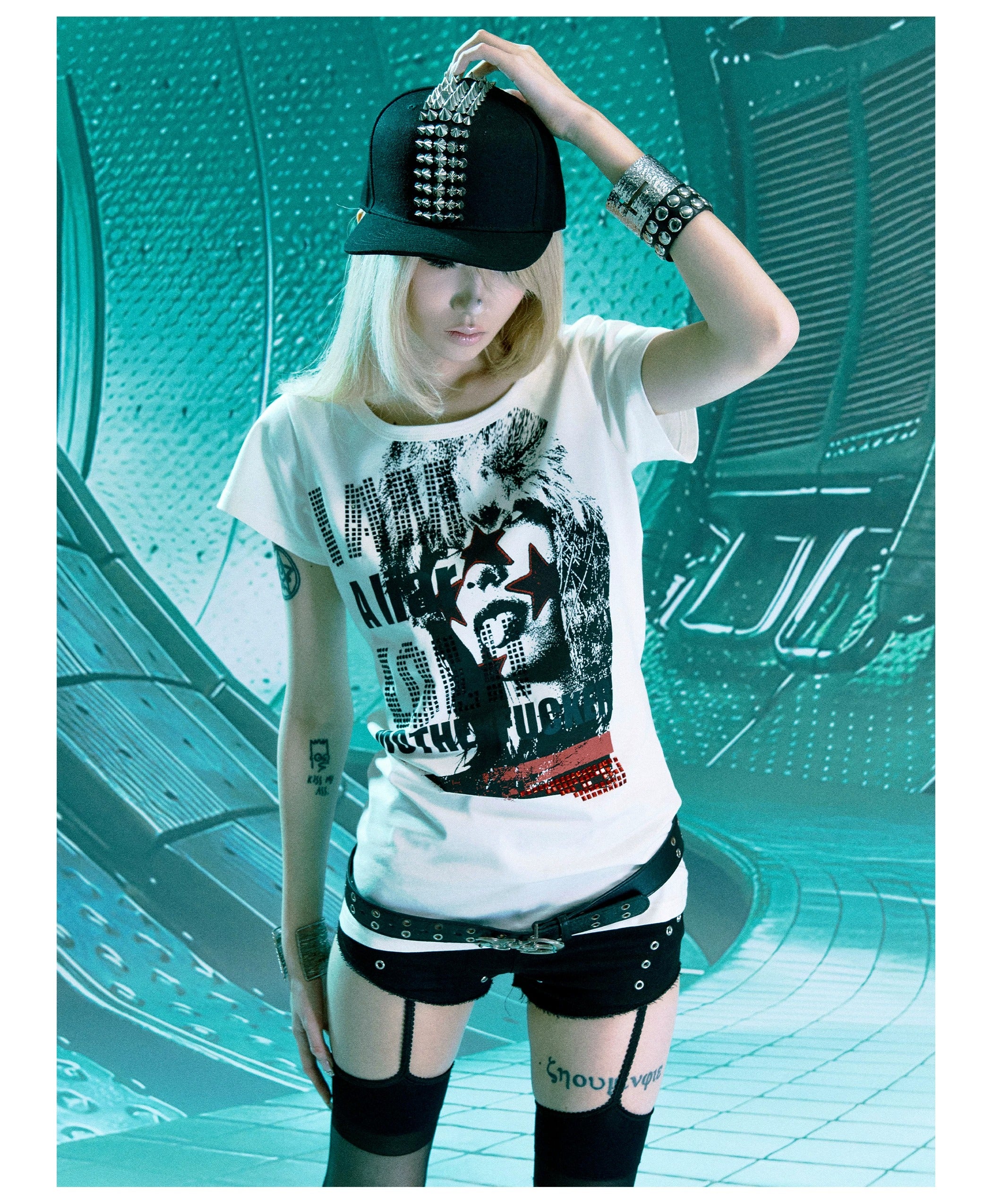 Rhinestone Portrait Slim Graphic T-Shirt
