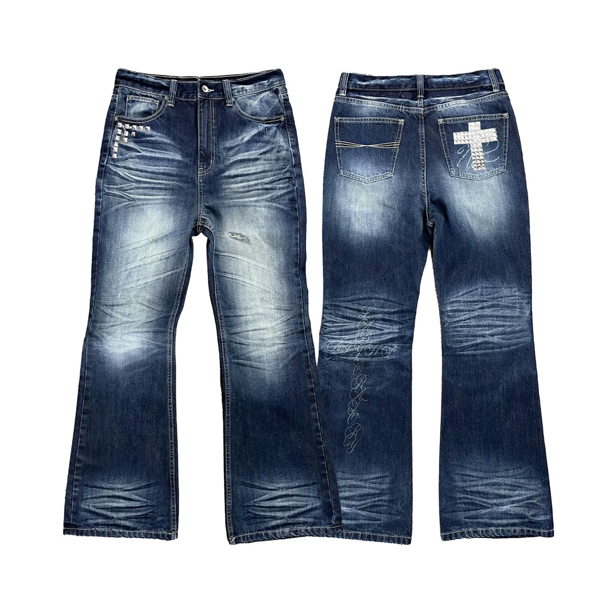 Cross Studs Washed Loose Frare Jeans