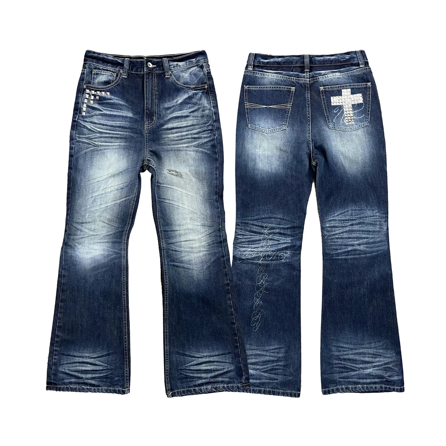 Cross Studs Washed Loose Frare Jeans