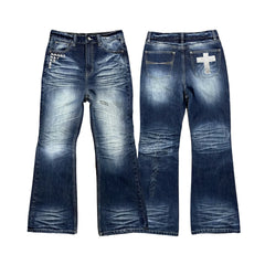 Cross Studs Washed Loose Frare Jeans - PWM