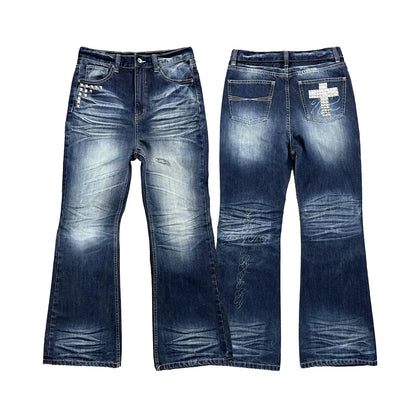 Cross Studs Washed Loose Frare Jeans