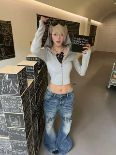 Letter Print Washed Jeans - PWM