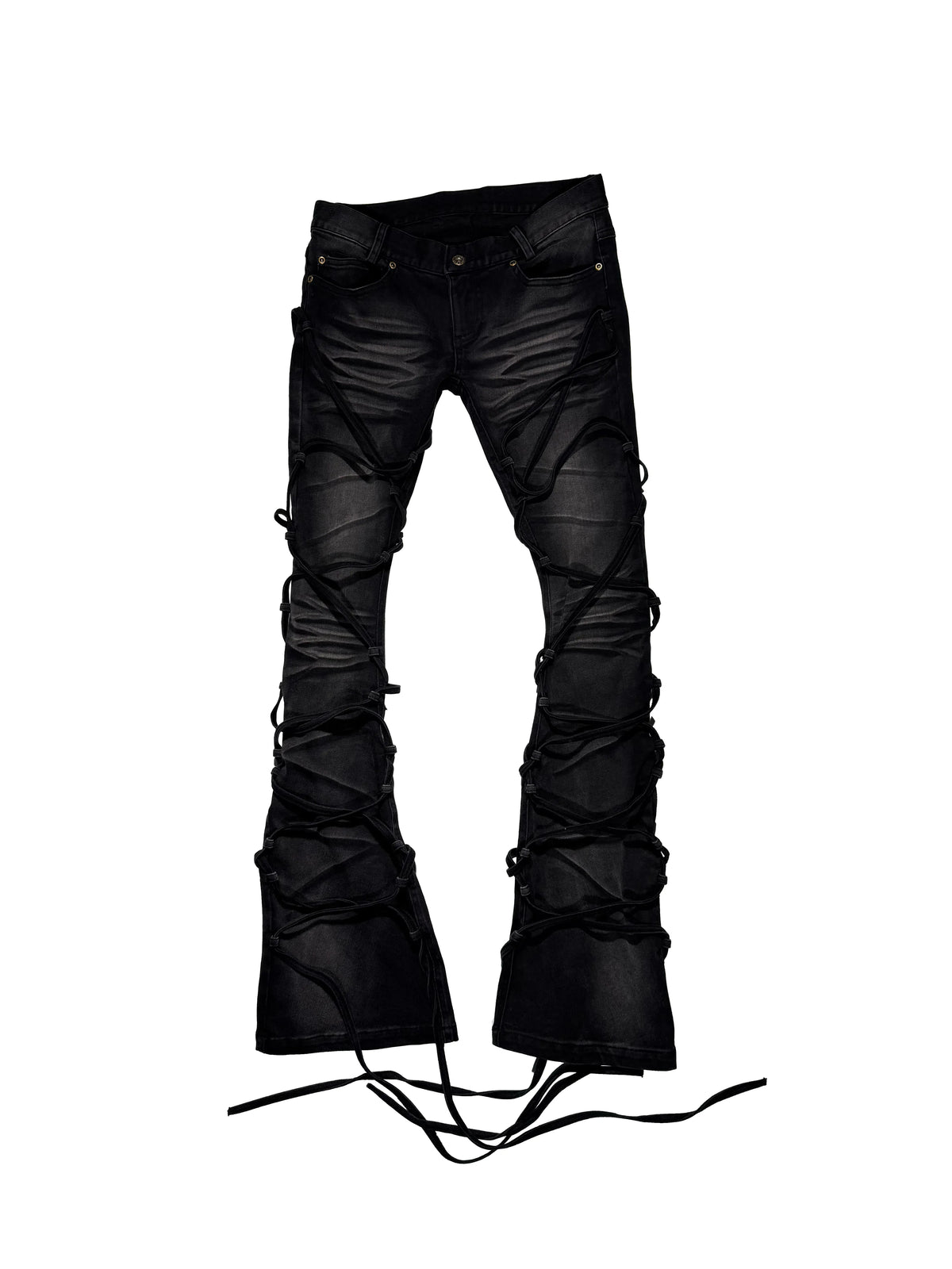 Lace-Up Distressed Slim Flare Jeans