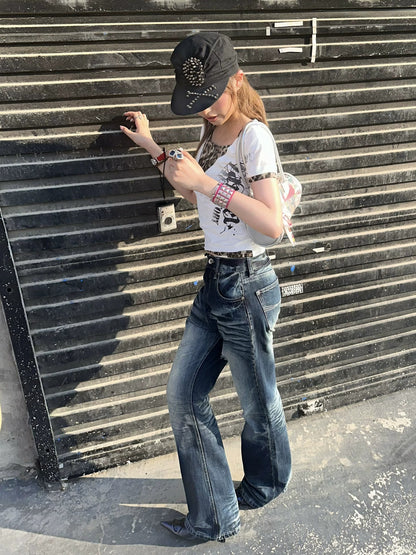Cross Studs Washed Loose Frare Jeans