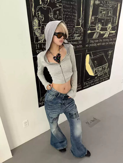 Letter Print Washed Jeans