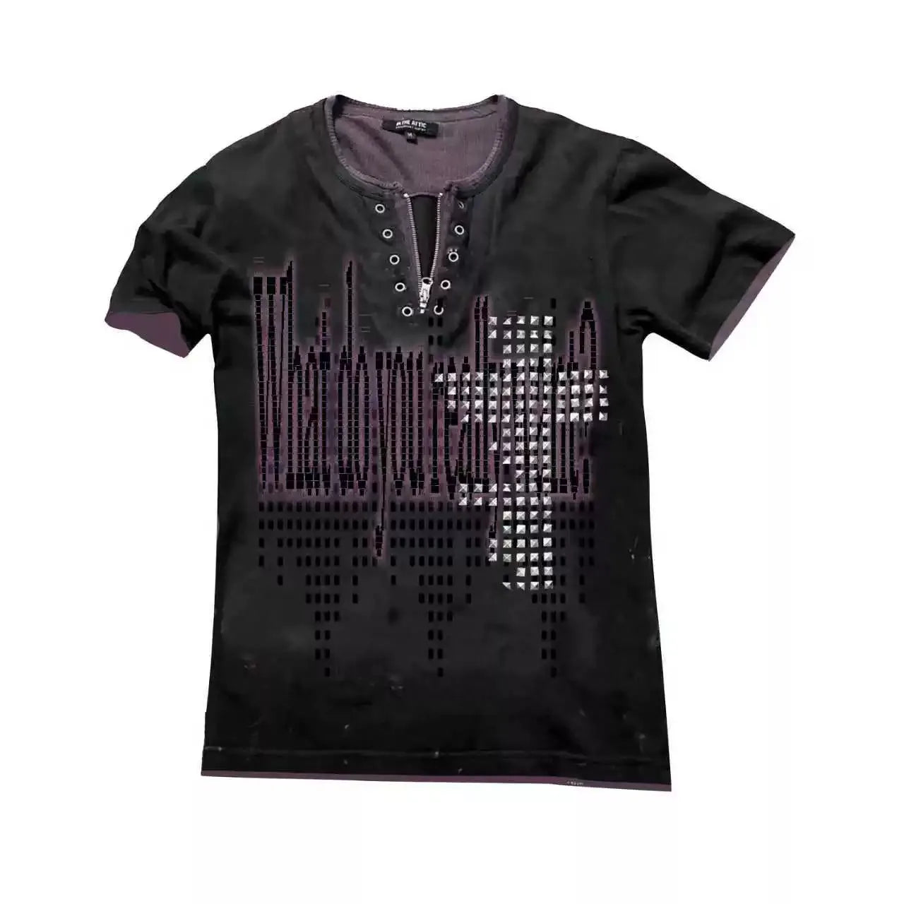 Studded Cross Eyelet Henley T-Shirt