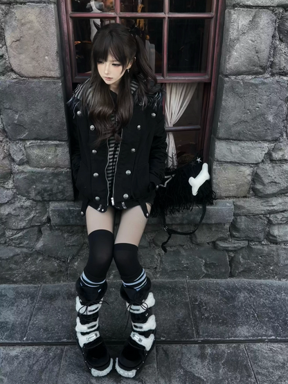 Silent Shadow Detachable Fur Collar Jacket