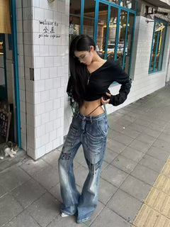 Letter Print Washed Jeans - PWM